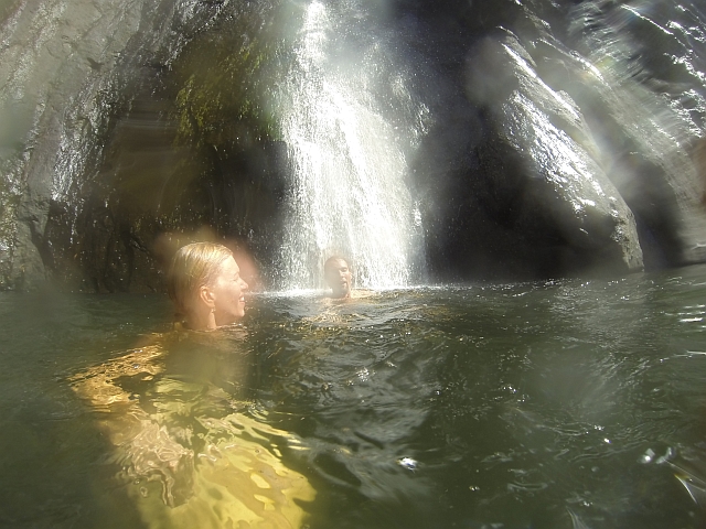 Tahiti, French Polynesia, Sailing, Green Panther, three waterfalls