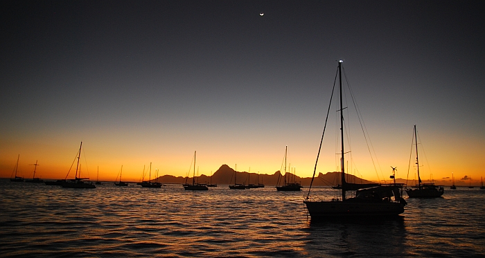 Tahiti, French Polynesia, Sailing, Green Panther, sunset, moorea