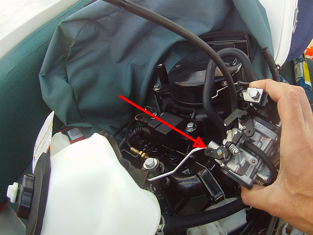 unhinge Tohatsu 3.5 HP outboard repair carburetor